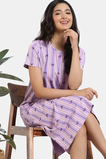 Buy Zivame Buzzers Knit Cotton Knee Length Nightdress - Regal Orchid